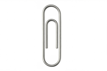 Silver paperclip holding documents on transparent background