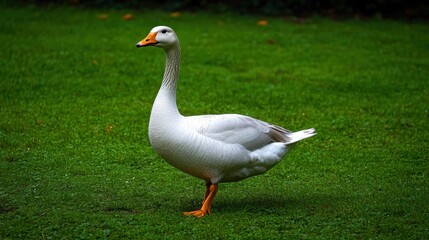 Naklejka premium A White Goose Standing on Green Grass