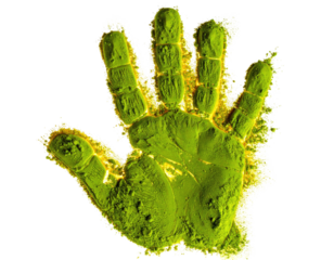 Green handprint on black. Textured, powder-like look