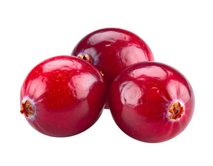 Obraz premium Three glossy, ripe red berries isolated on a dark background