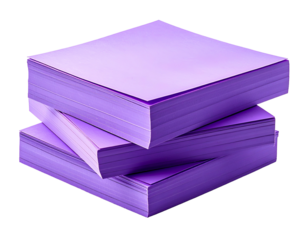 Three stacks of square purple paper sheets