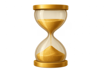 Golden hourglass with sand flowing, symbolizing time passing