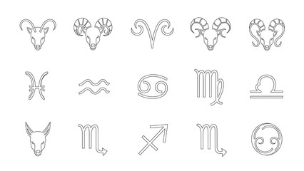 Minimal Zodiac Symbols Line isolated on a transparent background