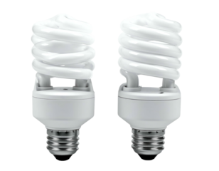 Two white compact fluorescent light bulbs side by side