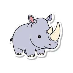 Obraz premium Cute Cartoon Rhinoceros Sticker Illustration.