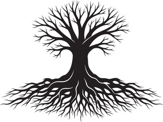 tree with roots, tree, vector, silhouette, leaf, nature, illustration, branch, plant, root, season, design, roots, black, forest, art, spring, wood, autumn, drawing, symbol, decoration, life, icon, gr
