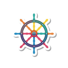 Obraz premium Colorful Ship Wheel Sticker Design on White Background.