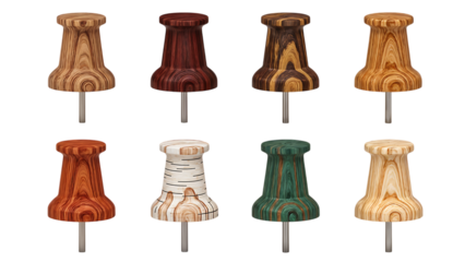Collection of Realistic Wooden Pushpins with Varied Wood Grains