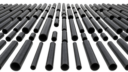 Industrial Black Pipes Array on Transparent Background
