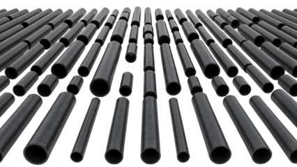 Industrial Black Pipes Array on Transparent Background