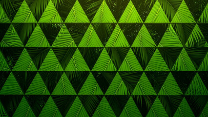Dynamic Green Foliage Mosaic Abstract Triangular Pattern with Lush Tropical Palm Leaf Textures for Modern Design