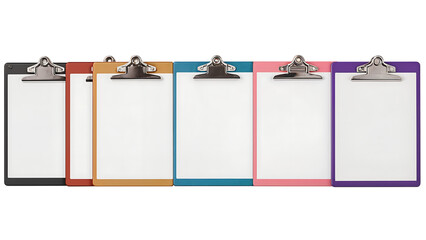 Colorful Clipboards with Blank Paper on Transparent Background