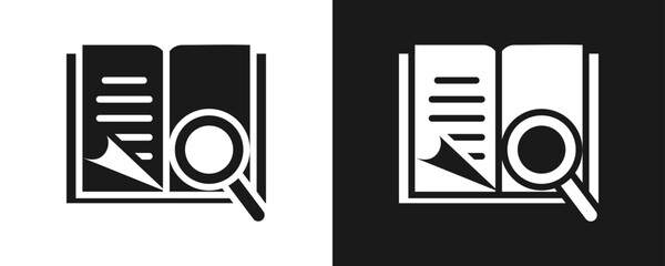 Search Book Icon Set Glyph In White And Black Background