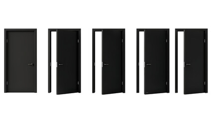 Set of Black Doors in Various Open and Closed Positions