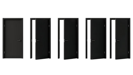 Set of Black Doors in Various Open and Closed Positions