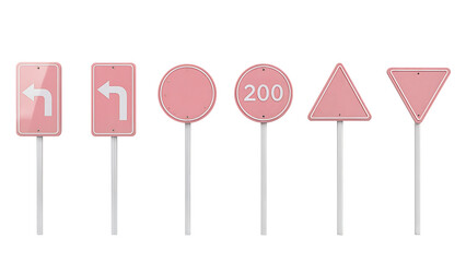 Collection of Pink Road Signs on Transparent Background