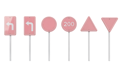 Collection of Pink Road Signs on Transparent Background