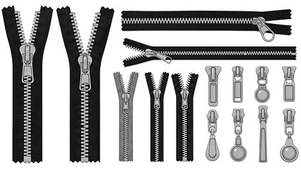 Collection of Realistic Zippers and Zipper Pulls