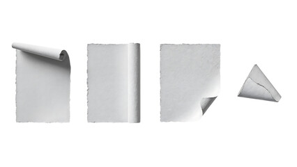 Set of White Curled and Folded Paper Elements on Transparent Background