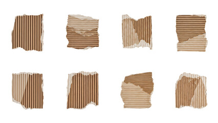 Collection of Torn Corrugated Cardboard Pieces with Rough Edges