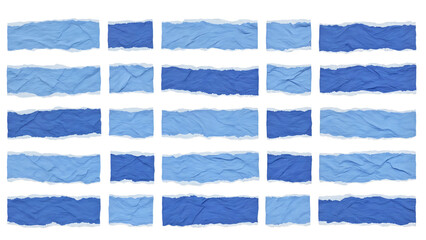 Collection of Blue Torn Paper Strips and Fragments