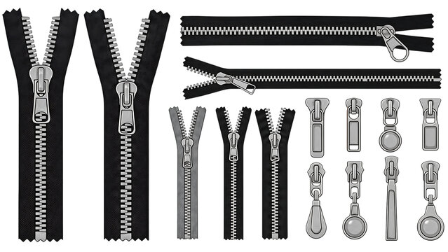 Collection of Realistic Zippers and Zipper Pulls