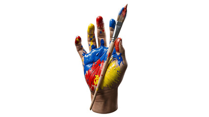 Artist's Hand with Brush and Primary Colors