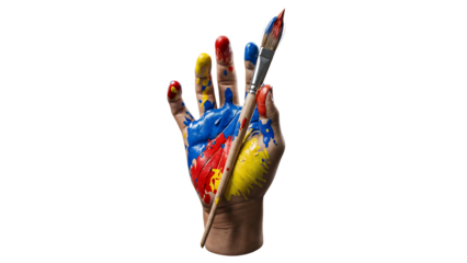 Artist's Hand with Brush and Primary Colors