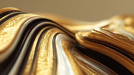 Golden abstract waves forming a luxurious background with flowing curves and soft lighting