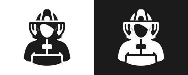 Fire Fighter Icon Set Glyph In White And Black Background