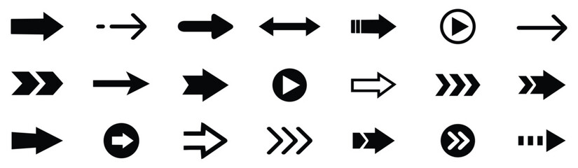 Arrow icon. Arrow vector collection. Arrow. Cursor. Modern simple arrows.Collection different arrows sign. Modern simple arrows. Black arrow pointing to the right. Vector illustration