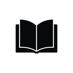 Open Book Icon Black Silhouette, Minimal Education and Reading Symbol Isolated on White Background