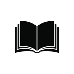 Open Book Icon in Black Silhouette, Minimal Education and Knowledge Symbol on White Background