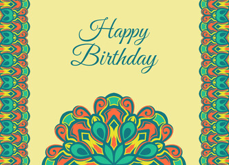 birthday greeting card with colorful mandala ornaments