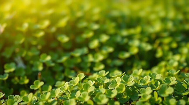 Four-Leaf Clover in Green Meadow with Soft Bokeh Background