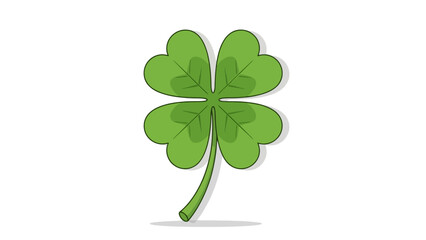 A vibrant green four-leaf clover casting a subtle shadow on a clean white background, symbolizing good luck and nature's beauty.