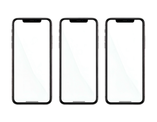 Three modern smartphone screens displayed in a row