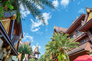 A Dai ethnic town and Dai-style architecture in Mangshi, Yunnan, China.