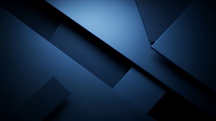 ダークブルーの幾何学的なパネルが重なり合う抽象的な背景素材