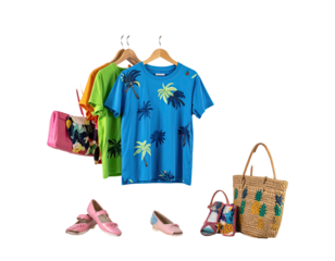 Clothes, shoes, bags styled for summer vacation vibes