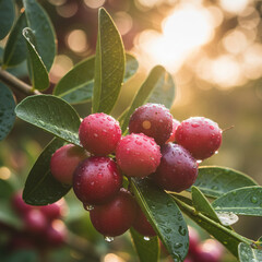 Fresh Red Berries On Branch