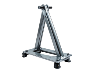 Metallic A-frame with wheels on a black background