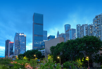 Central business district night view, Shenzhen, China.
