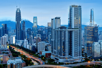 Aerial view of the big city at night, Shenzhen, China.