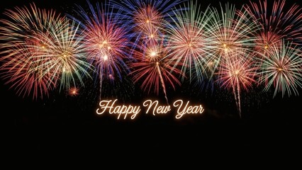 Fototapeta premium Bright and Colorful Fireworks Display Celebrating Happy New Year with Sparkling Lights Against a Dark Sky