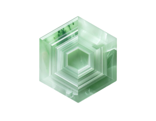 Translucent green cube with layered hexagonal structure