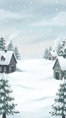 Naklejka premium Winter village scene snowy landscape 2d background peaceful environment