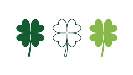 Three stylized four-leaf clovers in shades of green, representing luck and nature.