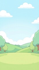 Obraz premium Playful 2d cartoon background of a serene nature landscape for kids