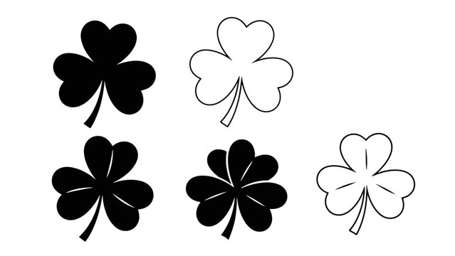 A collection of five shamrock icons, some filled in black and others outlined in white, representing St. Patrick's Day.